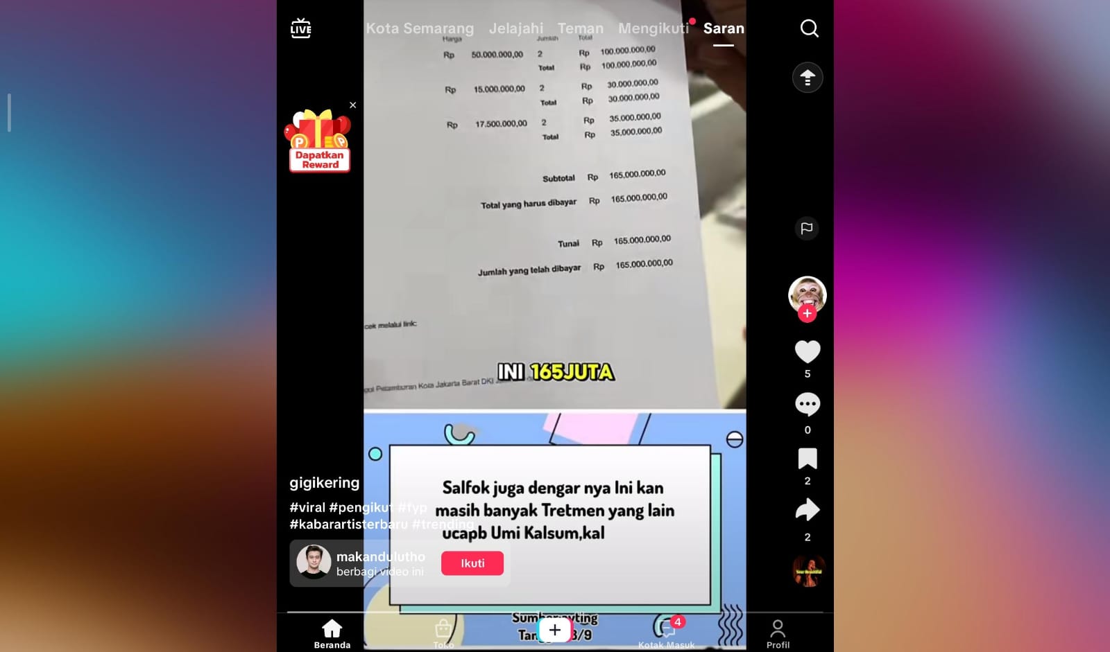 Tagihan Biaya Treatment Ayah Ojak